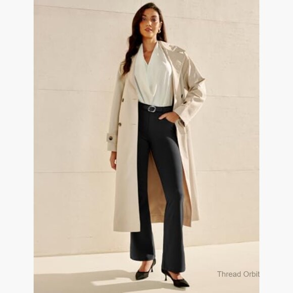 Stretchy Bootcut Dress Pants with Pockets, Office Work Slacks Pull-On Trousers - Picture 3 of 7